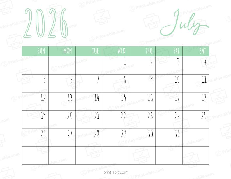 July 2026 Calendar