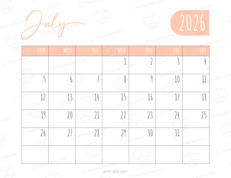 July 2026 Calendar