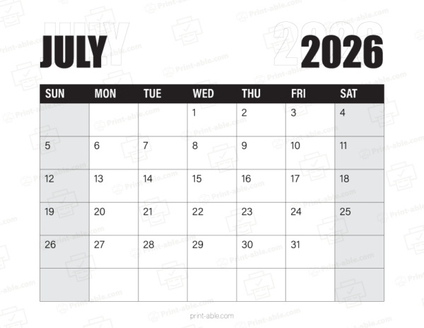 July 2026 Calendar