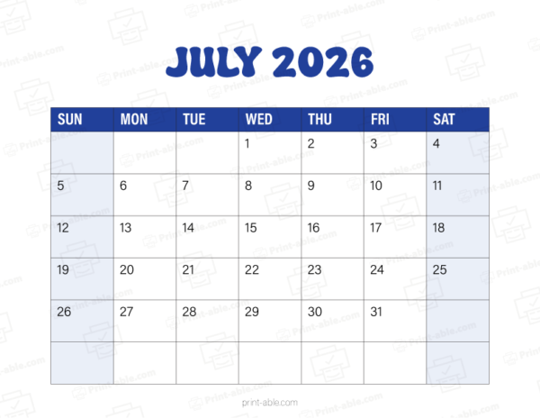July 2026 Calendar