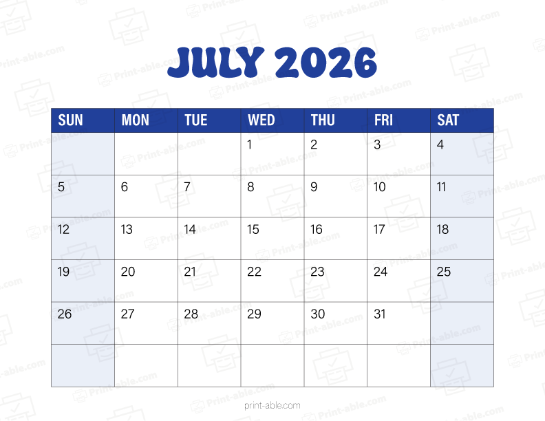 July 2026 Calendar