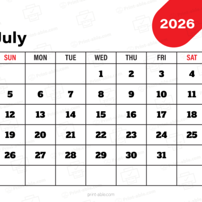 July 2026 Calendar