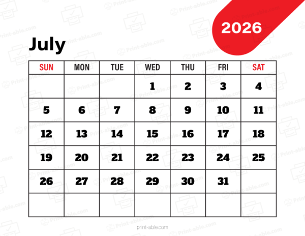 July 2026 Calendar