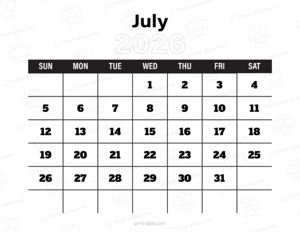 July 2026 Calendar