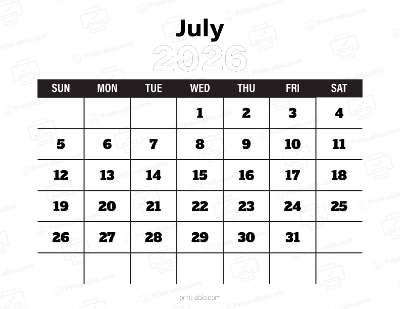 July 2026 Calendar