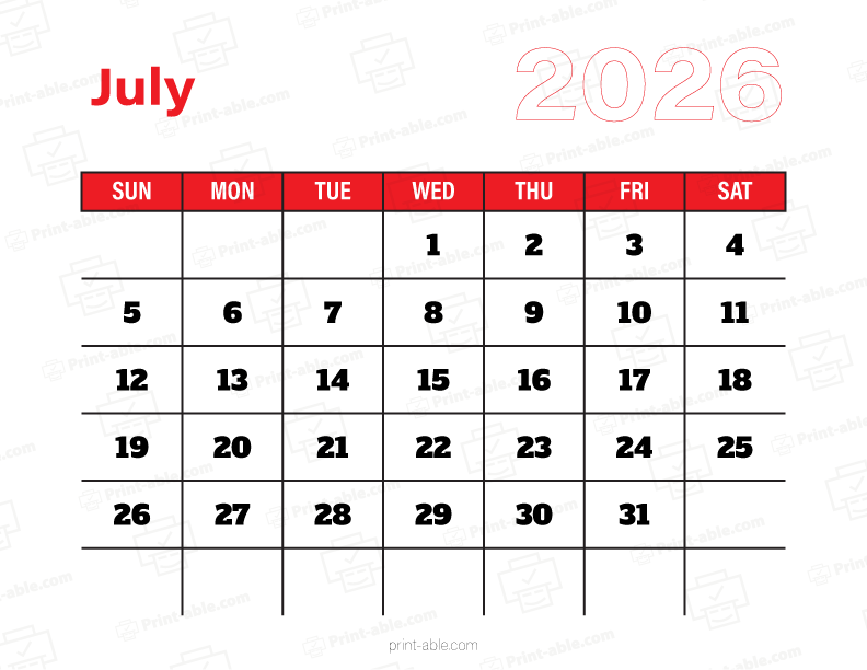 July 2026 Calendar