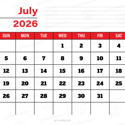 July 2026 Calendar