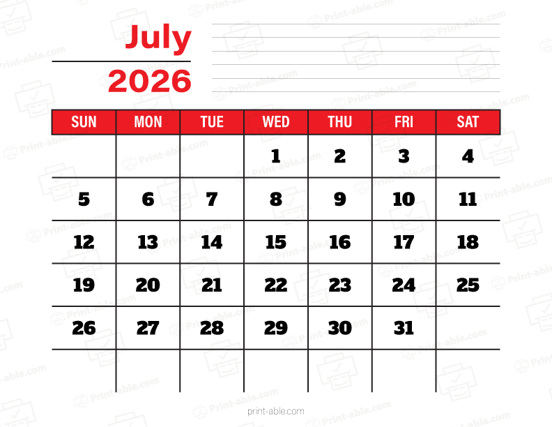 July 2026 Calendar