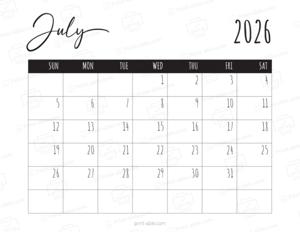 July 2026 Calendar