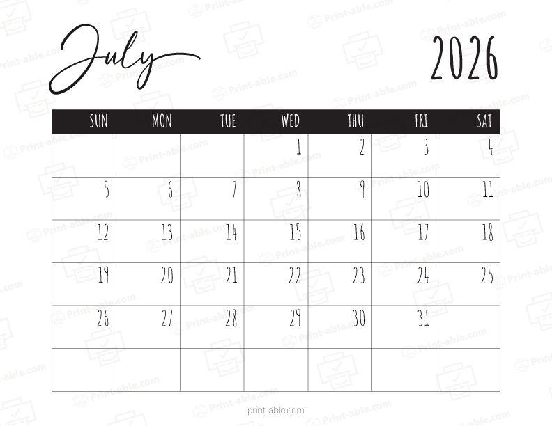 July 2026 Calendar