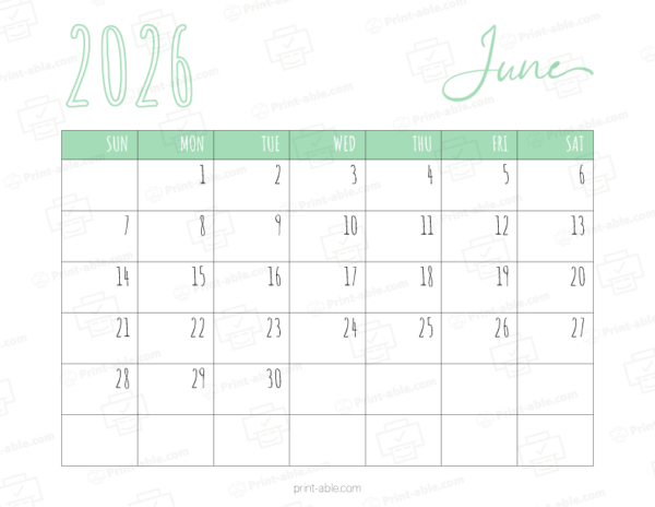 June 2026 Calendar