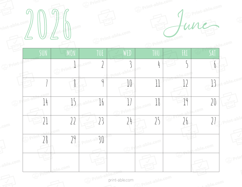 June 2026 Calendar