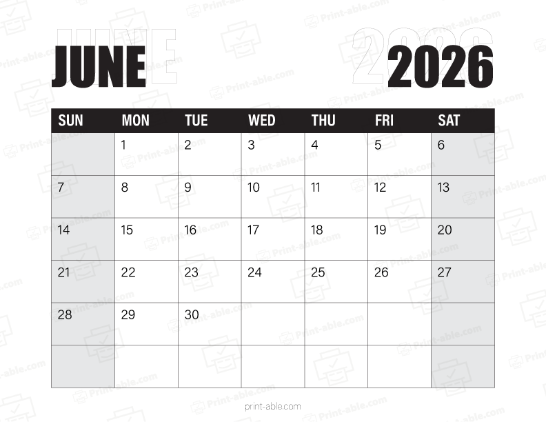 June 2026 Calendar