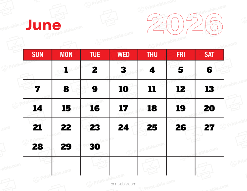 June 2026 Calendar