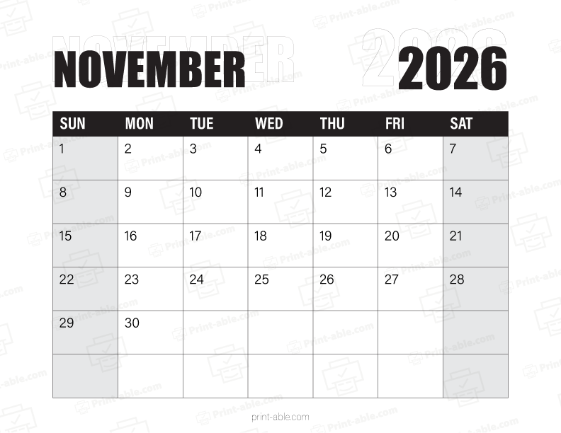 November 2026 Calendar