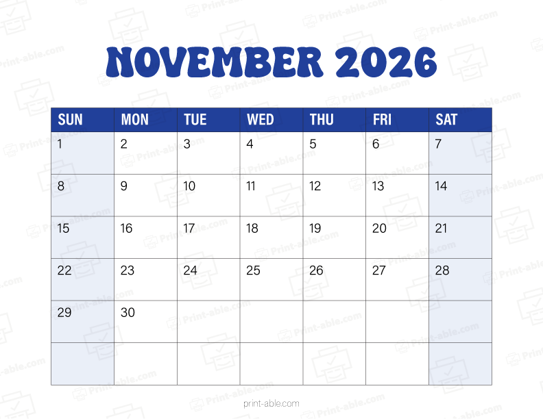 November 2026 Calendar