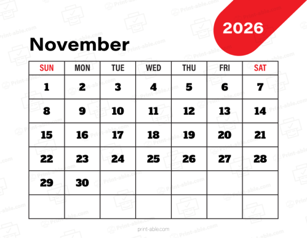November 2026 Calendar