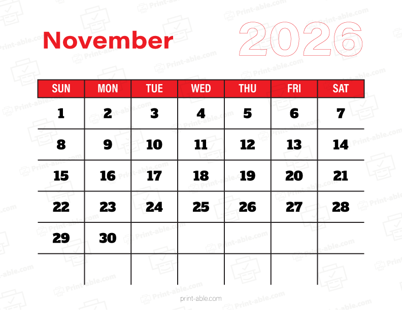 November 2026 Calendar