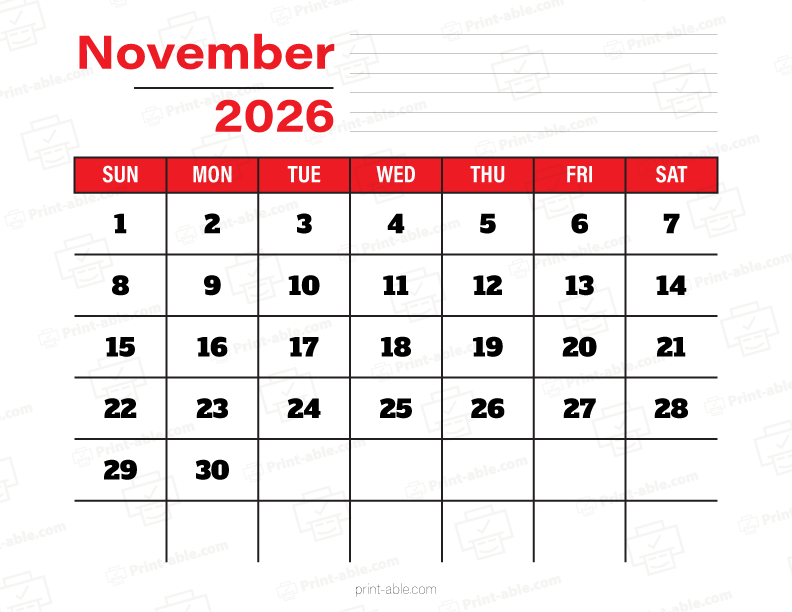 November 2026 Calendar