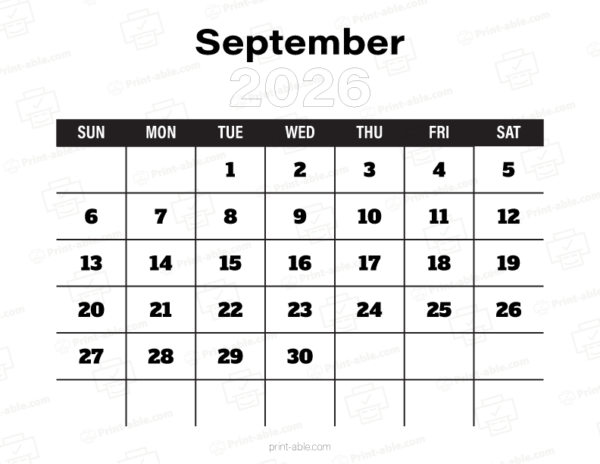 September 2026 Calendar