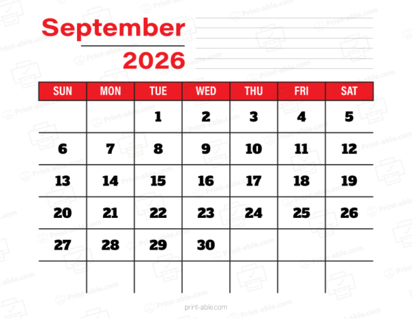 September 2026 Calendar