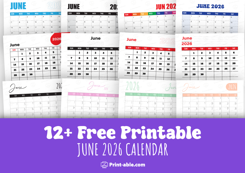 June 2026 Calendar Printable Free Download