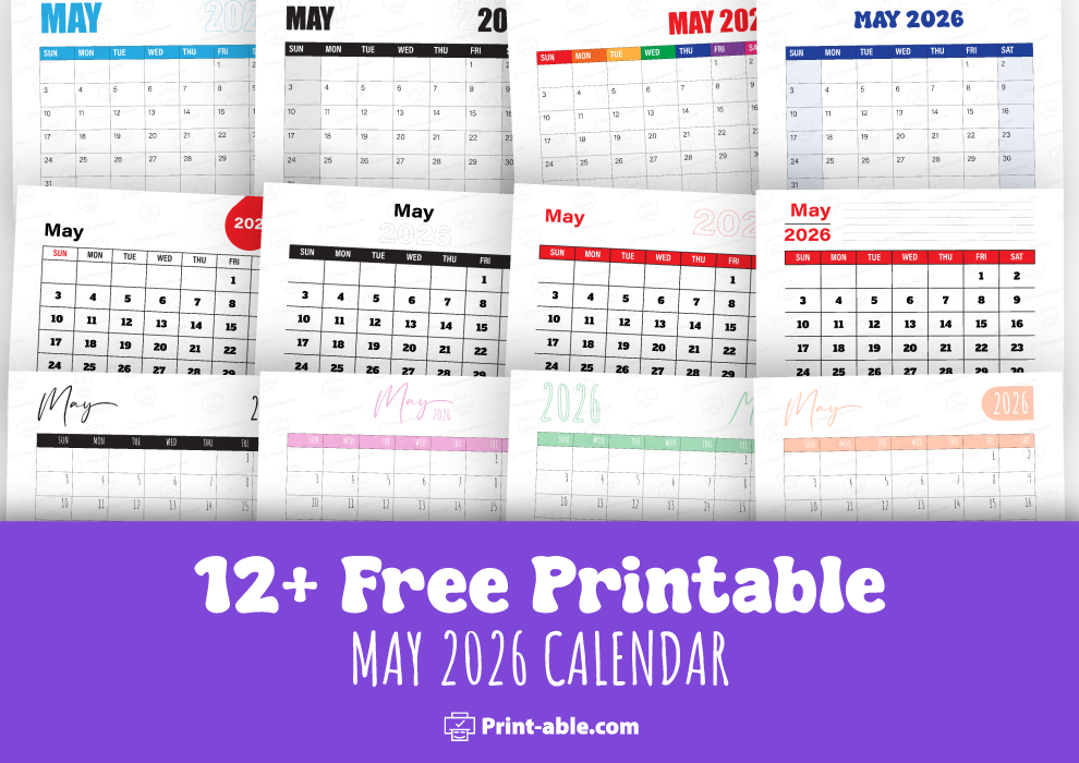 May 2026 calendar printable free download