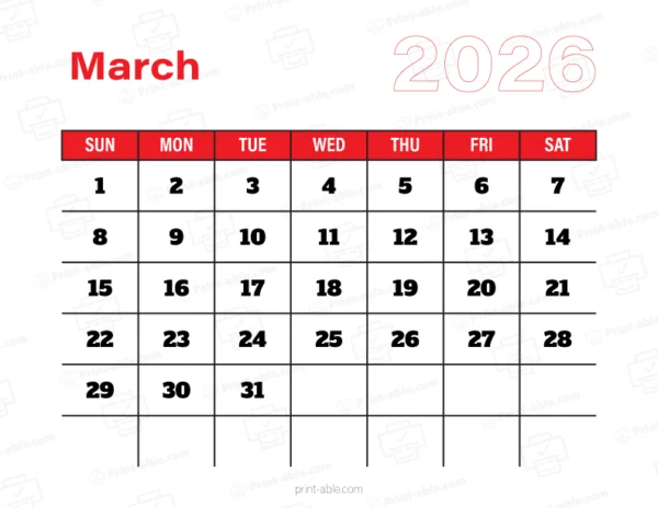 March 2026 Calendar
