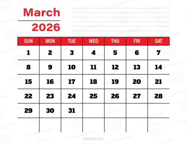 March 2026 Calendar