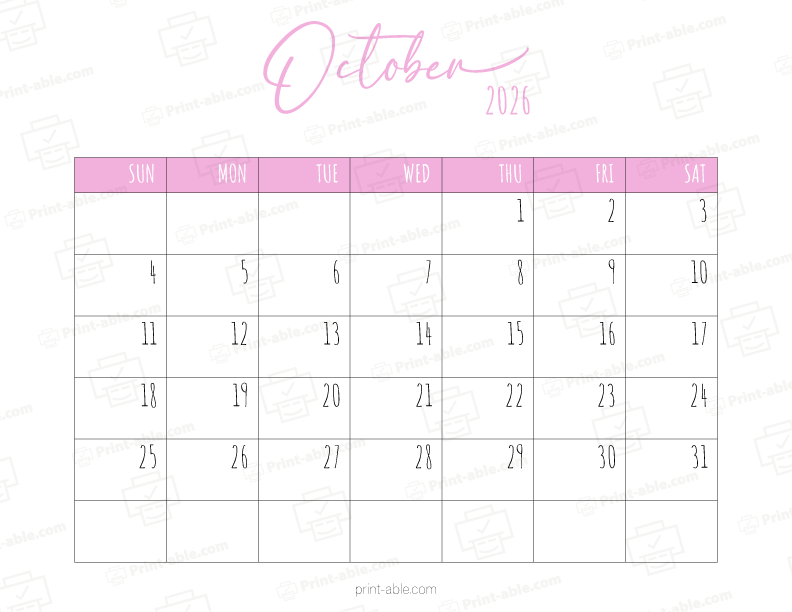 October 2026 Calendar