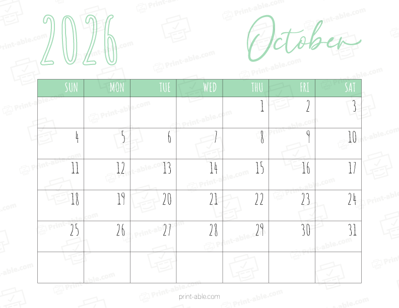 October 2026 Calendar