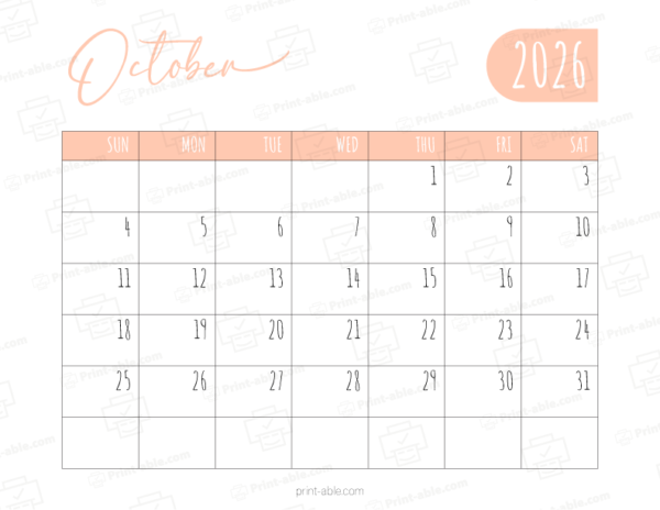 October 2026 Calendar