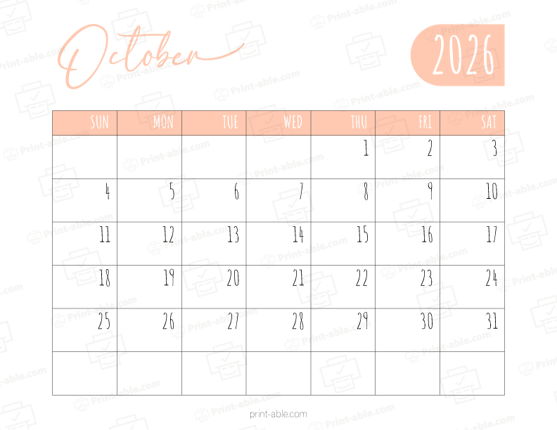 October 2026 Calendar