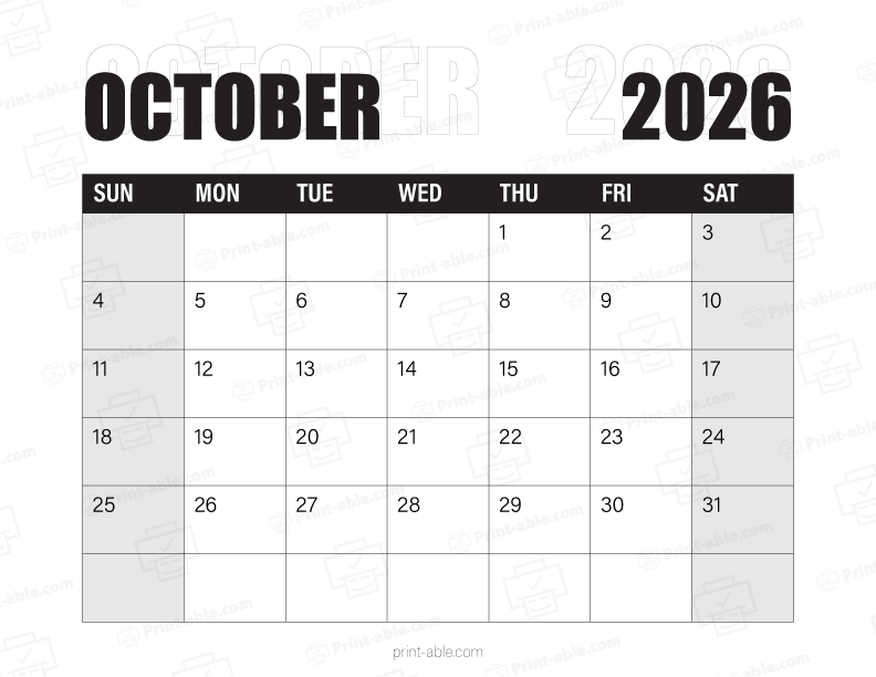 October 2026 Calendar