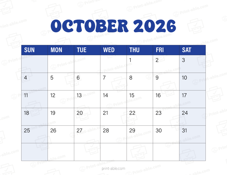 October 2026 Calendar