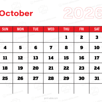 October 2026 Calendar