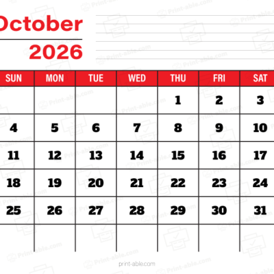October 2026 Calendar