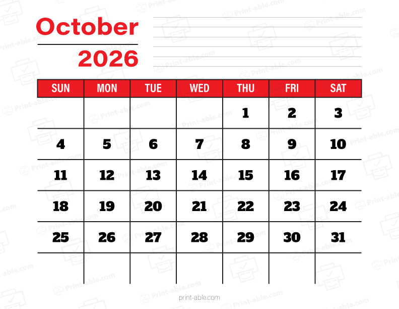 October 2026 Calendar