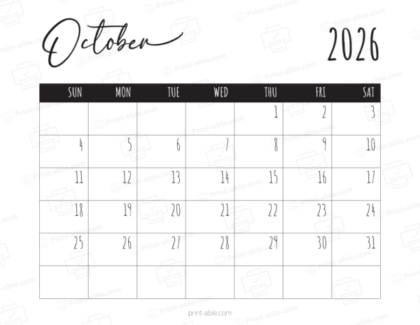 October 2026 Calendar