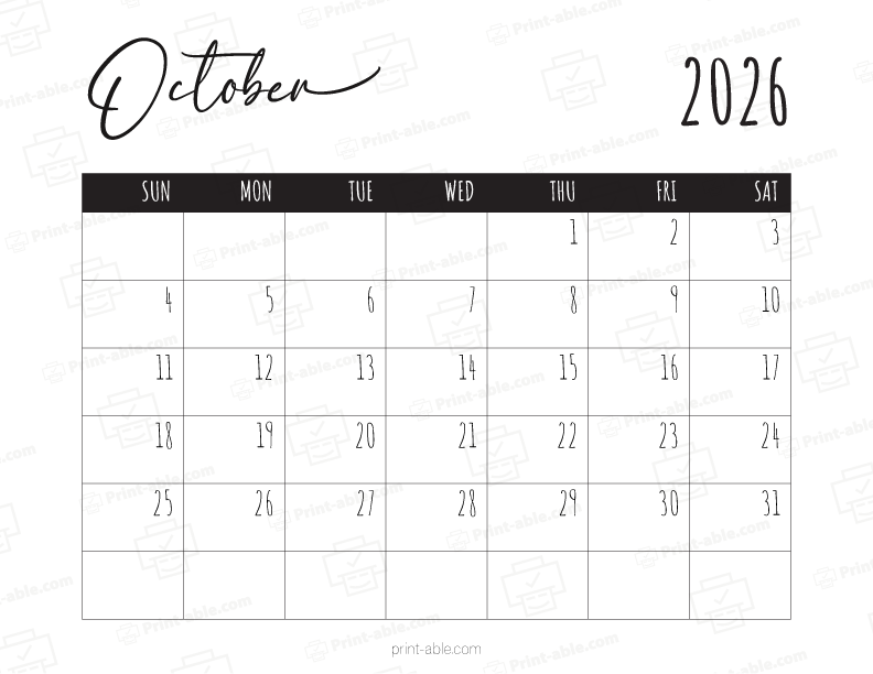 October 2026 Calendar