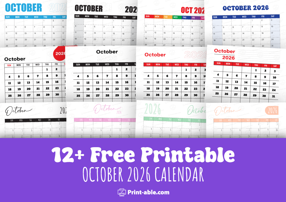best october 2026 calendar printable free download