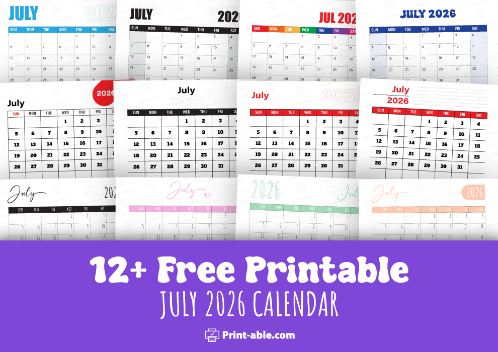 july 2026 calendar printable free download